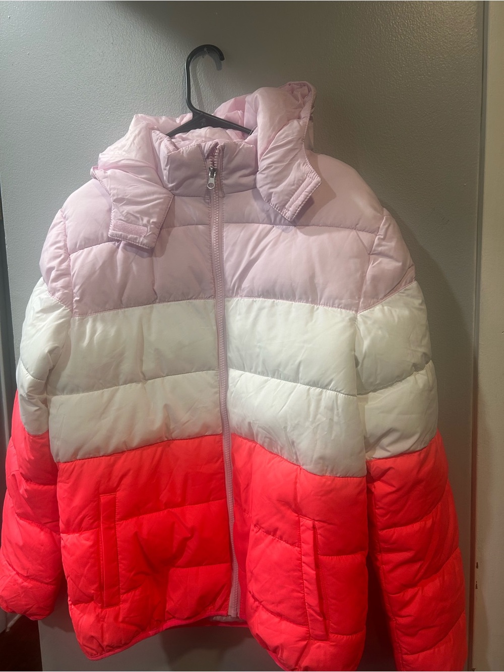 Kids Colorblock Puffer Jacket - Pink, White & Coral